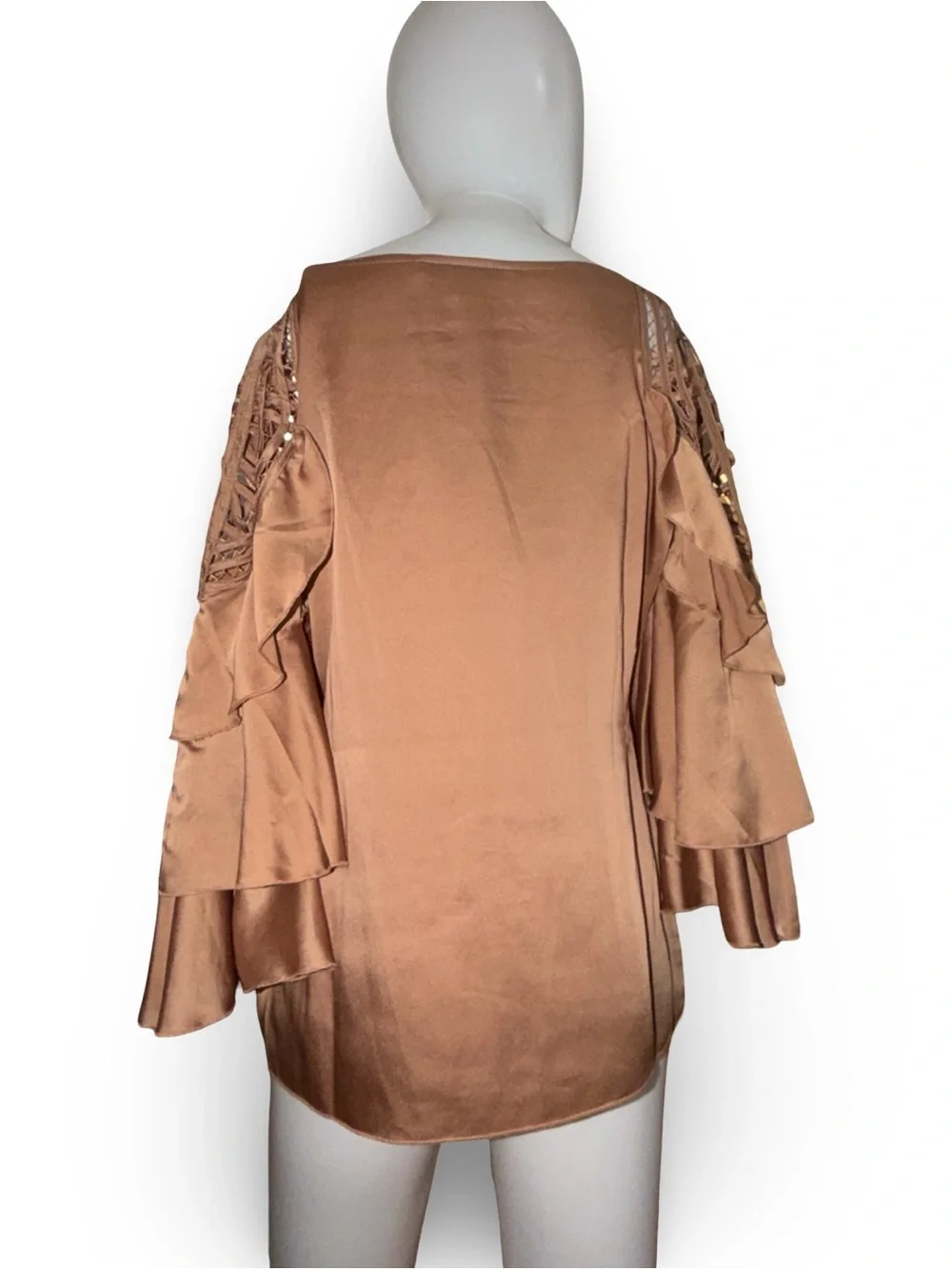Boston Proper Champagne Satin Cold Shoulder Tiered Sleeve Blouse - Size 2